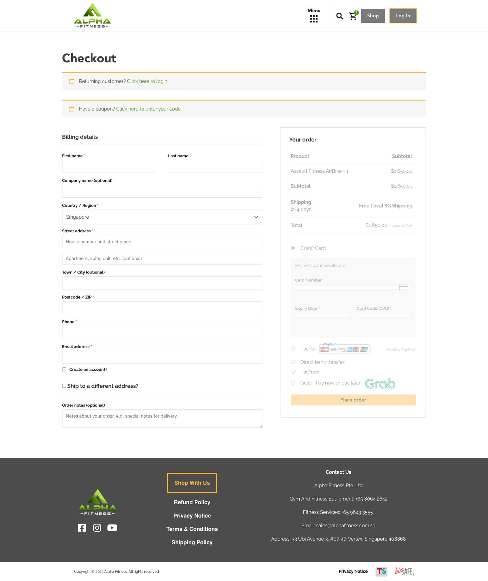 Alpha Fitness - Checkout