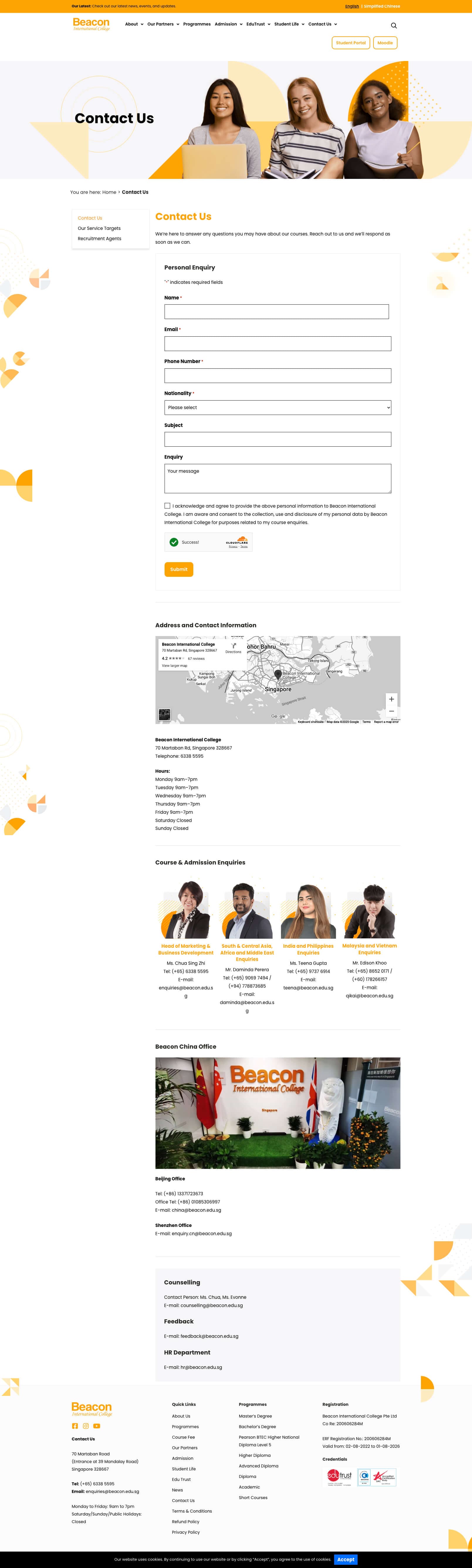 Beacon International College - Contact