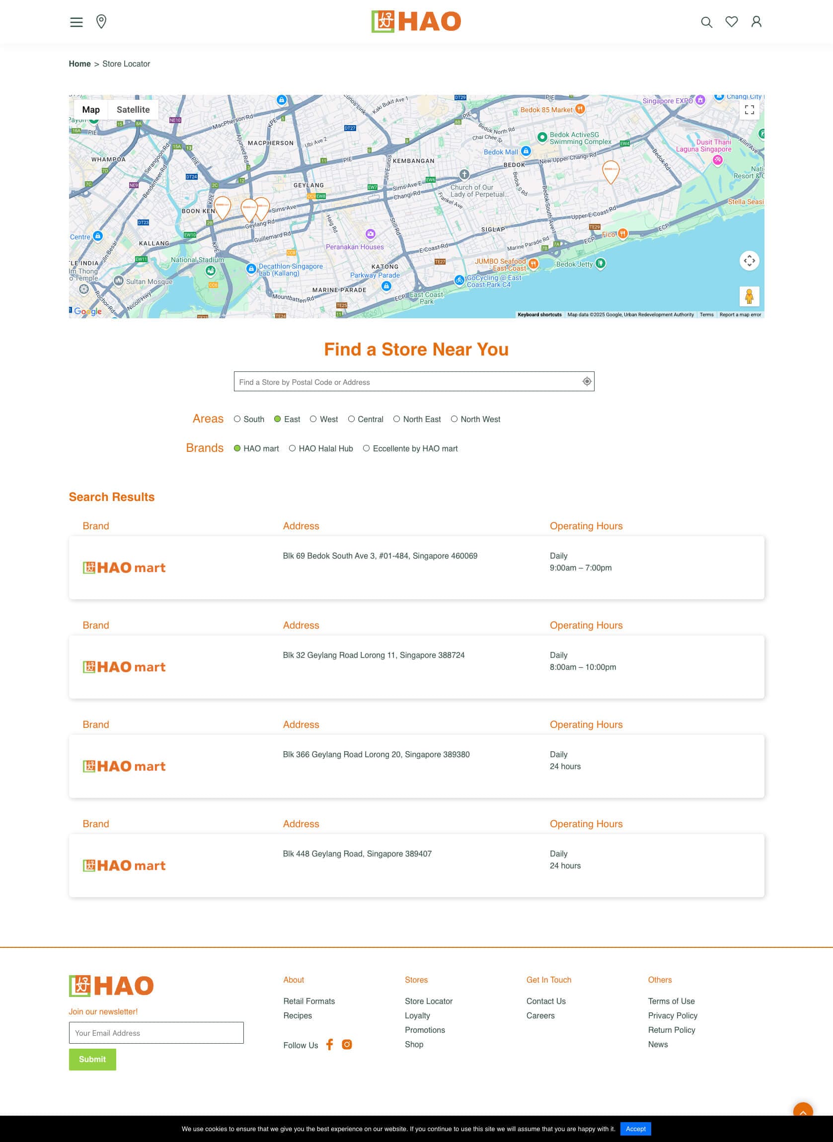 HAO mart - Store Locator after selected East and HAO Mart