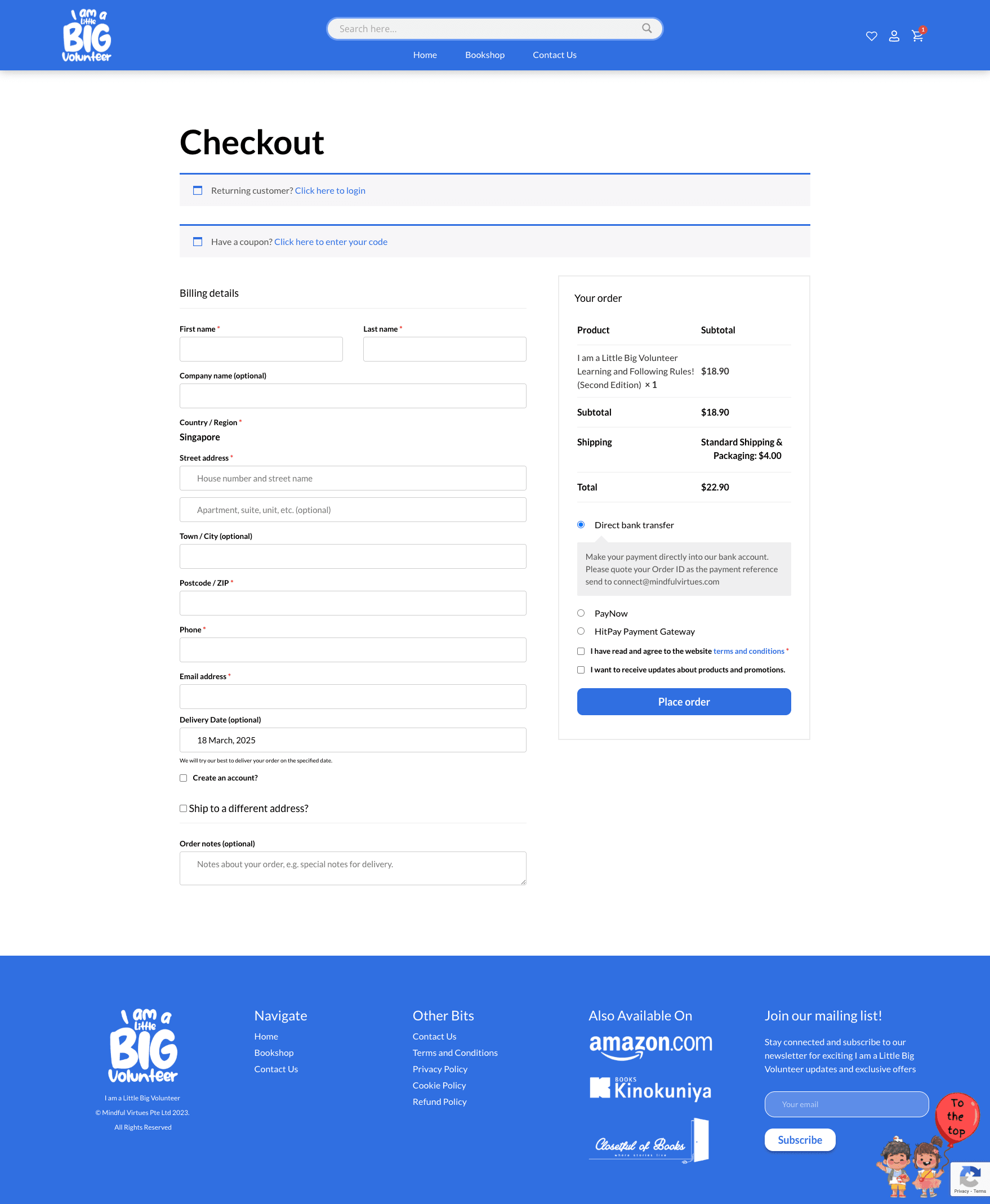 Little BIG Volunteer - Checkout